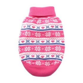 Dog Cable Knit 100% Cotton Sweater (Color: Snowflakes and Hearts Pink, size: X-Small)