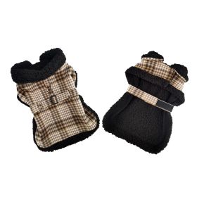 Sherpa Lined Dog Harness Coat (Color: Brown & White Plaid, size: large)