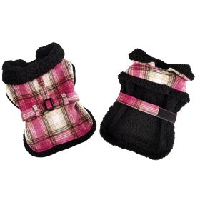 Sherpa Lined Dog Harness Coat (Color: Hot Pink & Tan Plaid, size: X-Large)